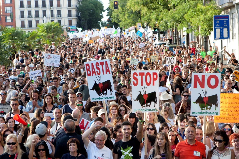 Manifiestación contra la celebración del Toro de la Vega en Tordesillas.