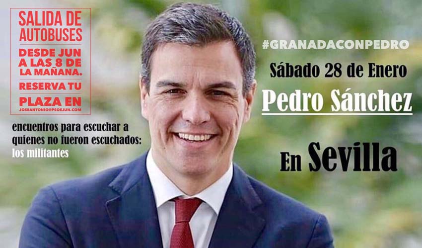 Cartel difundido en las redes por los militantes para acudir al acto de Pedro Sánchez en Dos Hermanas.