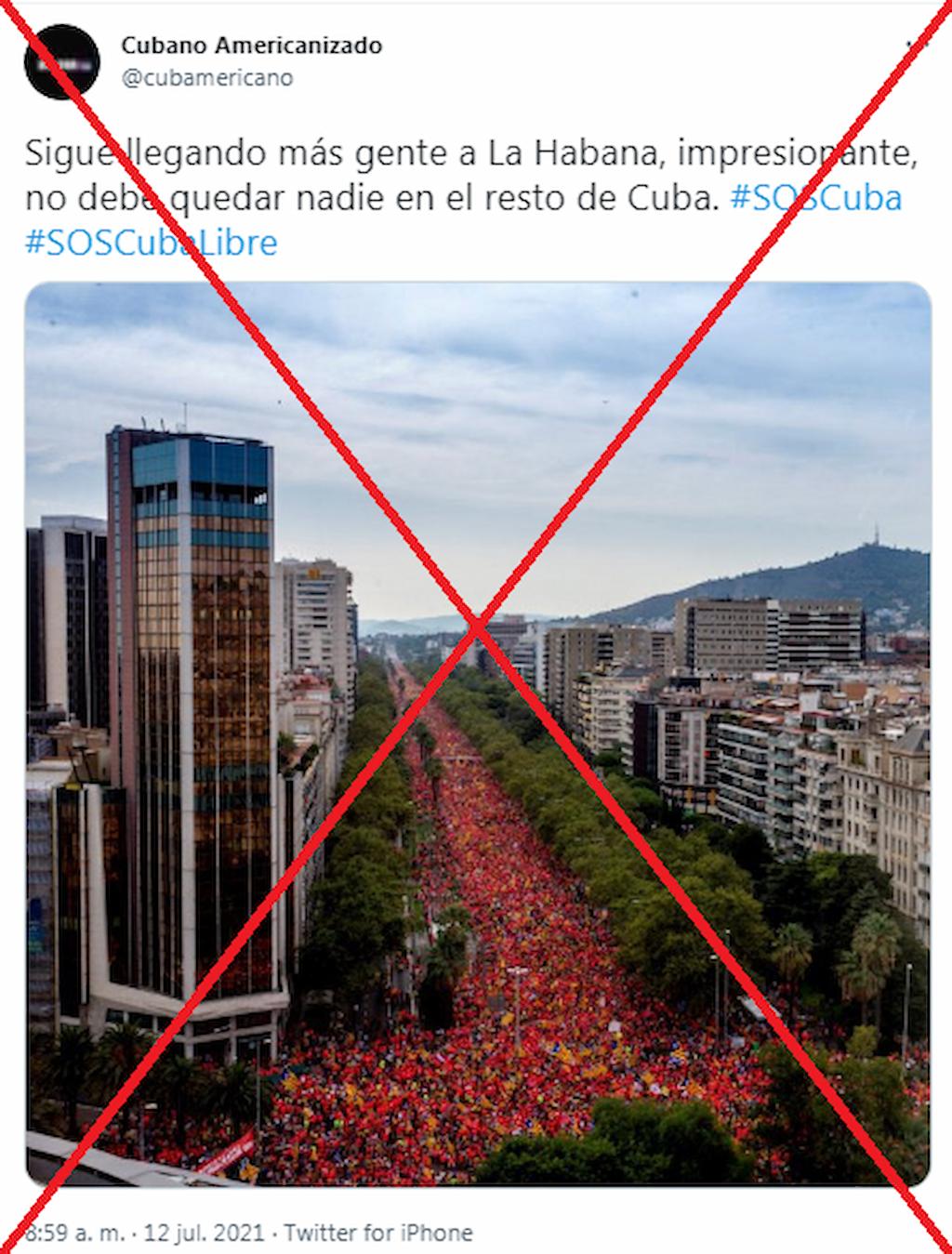 Una imagen manipulada sobre las protestas en Cuba.