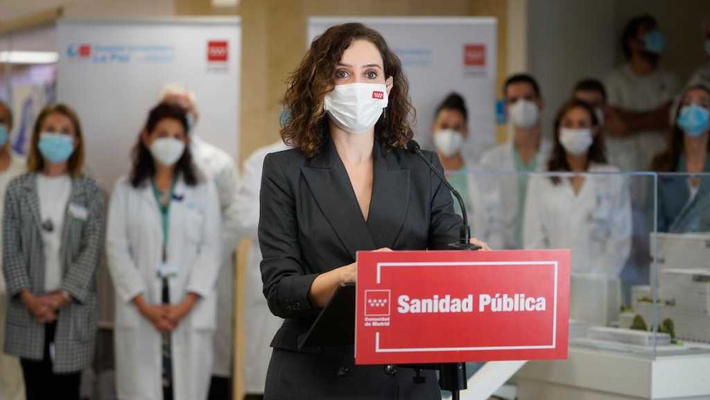 Isabel Díaz Ayuso, hoy en su comparecencia para dar cuenta sobre ómicron.