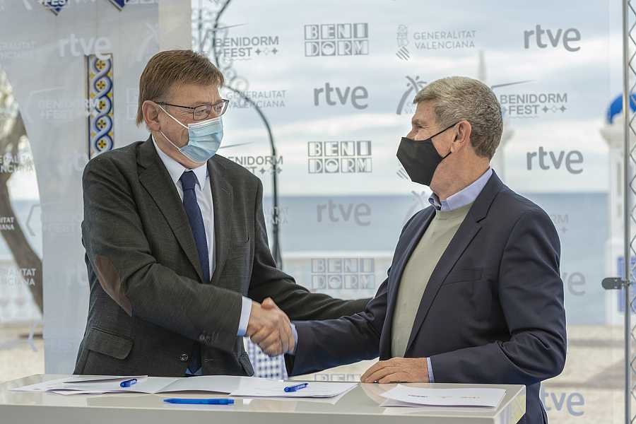 Ayer se firmó el convenio de colaboración entre RTVE, la Generalitat Valenciana y el Ayuntamiento de Benidorm