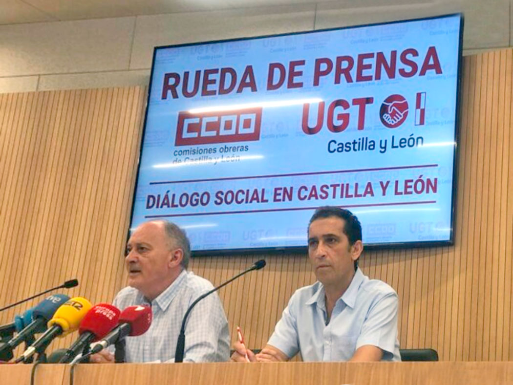 Los secretarios generales de UGT y CCOO en Castilla y León, Faustino Temprano y Vicente Andrés, respectivamente