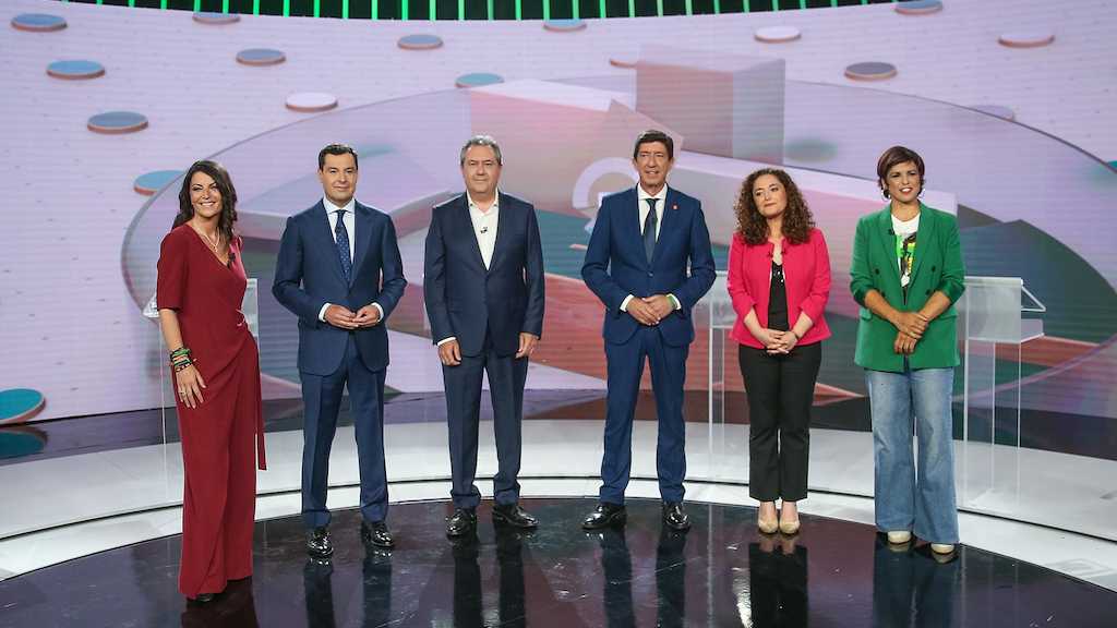 Los candidatos a presidir el Parlamento andaluz en el segundo debate televisado.
